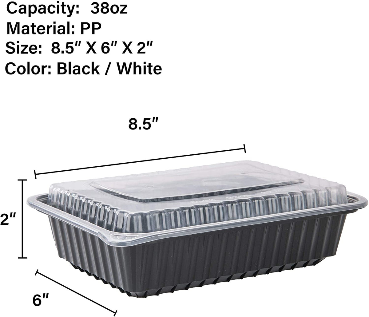 38oz Black Microwavable Food Storage Rectangular Container with