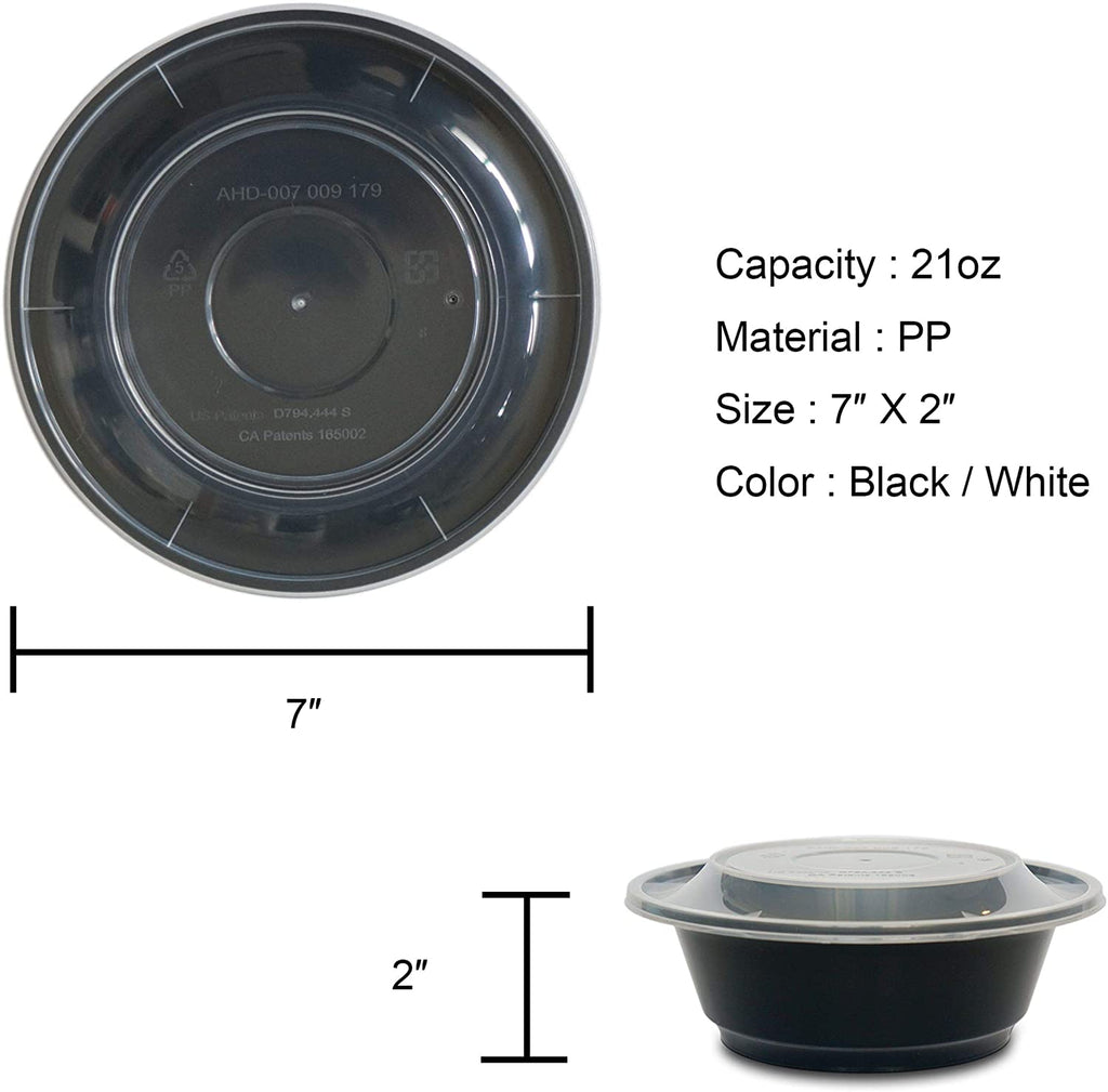 50 Pack] 40 oz Black Meal Prep Containers Round Bowls with Lids, Food  Storage Bento Box, Microwavable, Premium Bowl, Stir Fry, Lunch Boxes, BPA  Free, Freezer/Dishwasher Safe