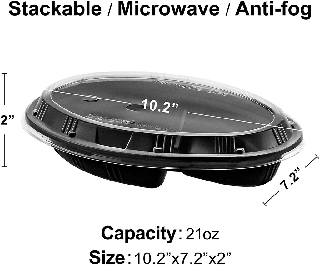 SPIB127B3] 2 Compartment Meal Oval Shape Prep Container with Lid