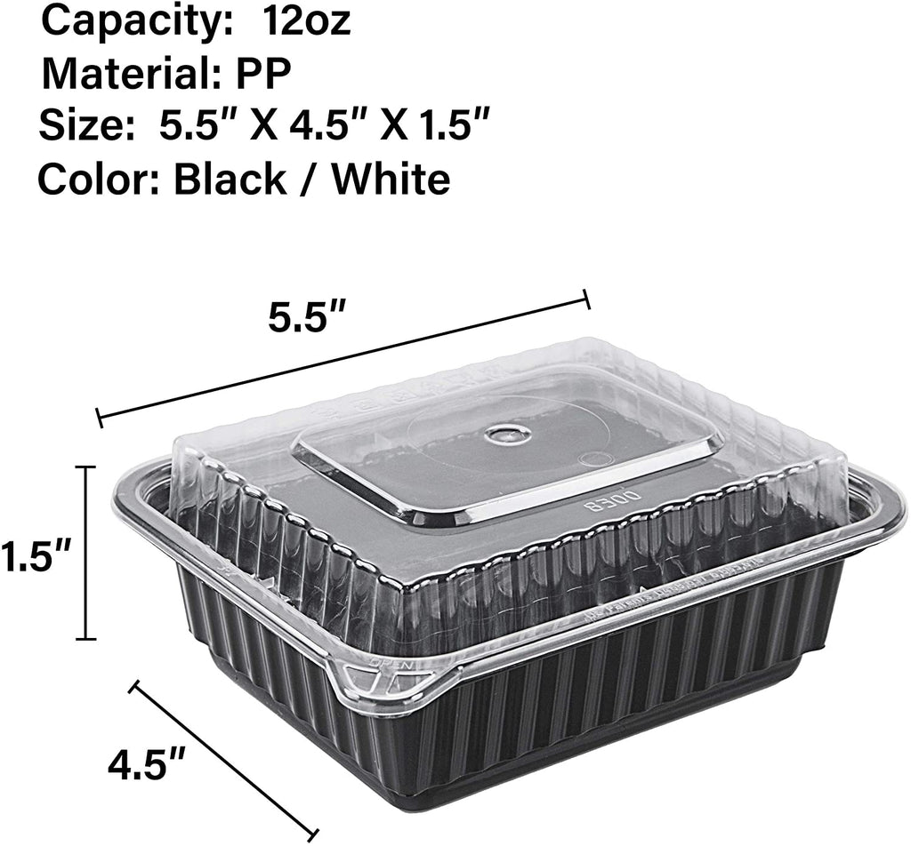 16oz Black Meal Prep Rectangle Single Compartment Food Containers.