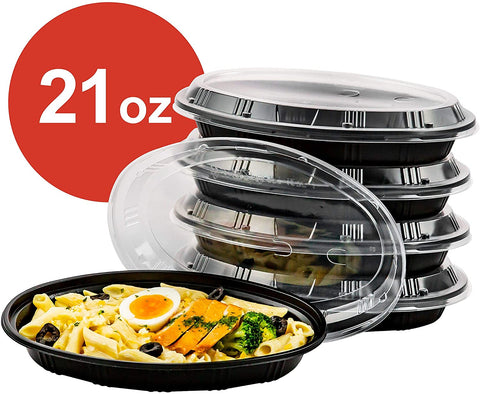 [CTC-SPI127B2] 1 Compartment Oval Shape Meal Prep Container with Lid - 21oz (100/150/200 Pack)