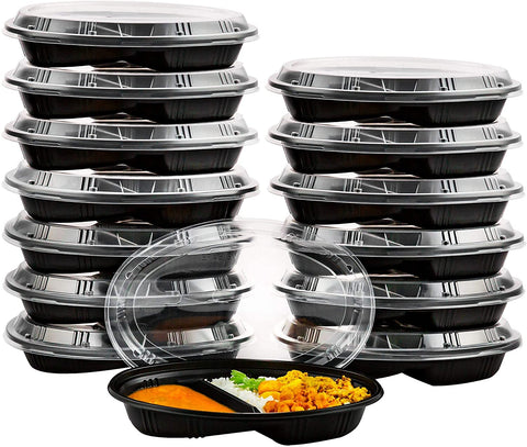 [SPIB127B3] 2 Compartment Meal Oval Shape Prep Container with Lid - 21oz (100/150/200 Pack)